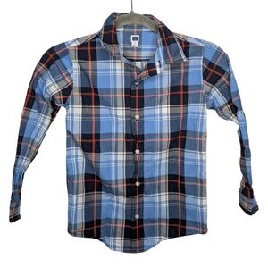 Janie and Jack Boys Plaid Button Down Shirt Blue Orange Size 7